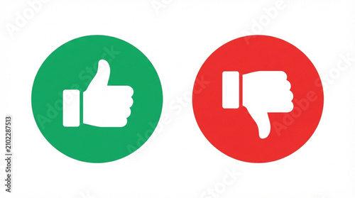  Thumbs up and thumbs down flat vector icons set with green and red feedback circles for user review interface