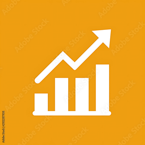 Bar charts with upward arrow vector illustration on orange gradient background