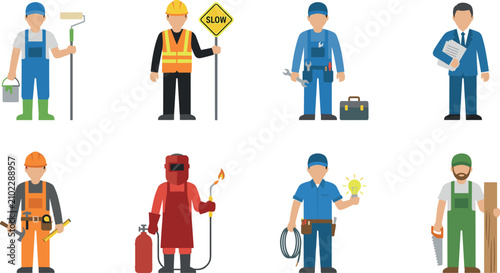 Принти на полотні Professional worker character set vector illustration, painter construction elec