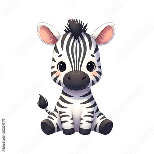 Cute cartoon baby zebra sitting alone with wildlife illustration isolated background character adorable creature portrait minimalist whimsical innocent standing