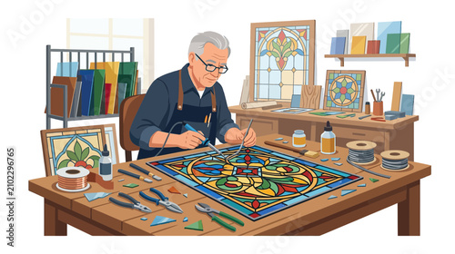 Foto Artisan crafting stained glass window art