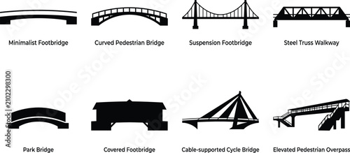 Bild auf Leinwand Pedestrian Bridge Silhouette Collection Featuring Footbridges Suspension Walkway