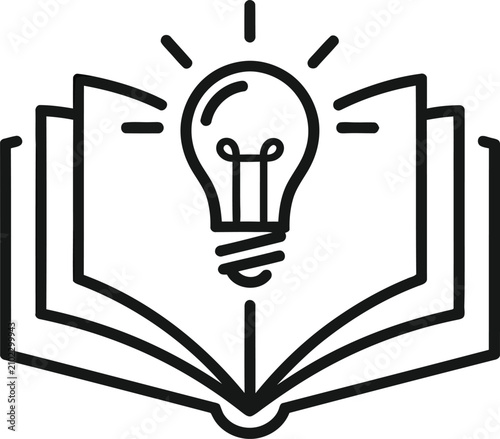 Open book with glowing light bulb icon education knowledge learning academic