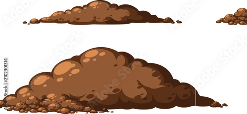 Brown Soil and Dirt Heap Cartoon Illustration Set Isolated on White Background for Gardening Agriculture Farming Construction and Nature Environment Graphic Designs