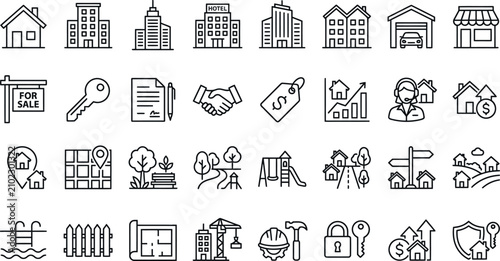 Bild auf Leinwand Real estate property icon set houses buildings transactions and location based v