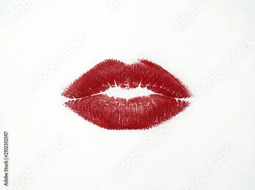 Closeup impression of bright red lipstick kiss mark on clean background perfect for love and romance themes