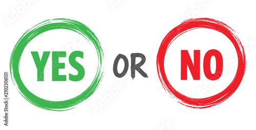 Yes or No Icon - Green and Red Circle Brush Stroke Vector Badge