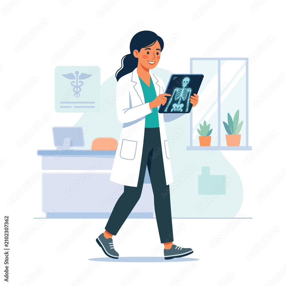 Fototapeta premium Doctor Examining X-ray On Tablet In Modern Medical Office