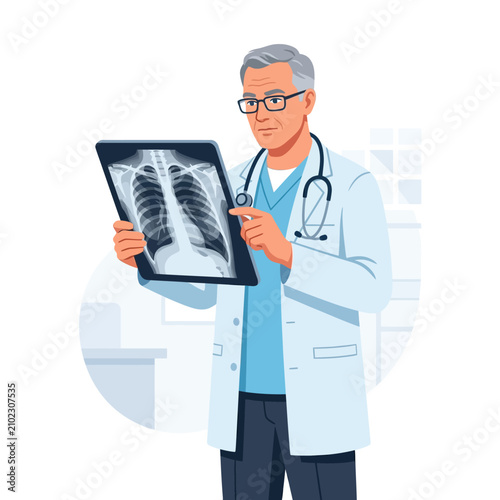 Doctor Examining X-Ray Image In Medical Clinic Setting For Healthcare Professionals