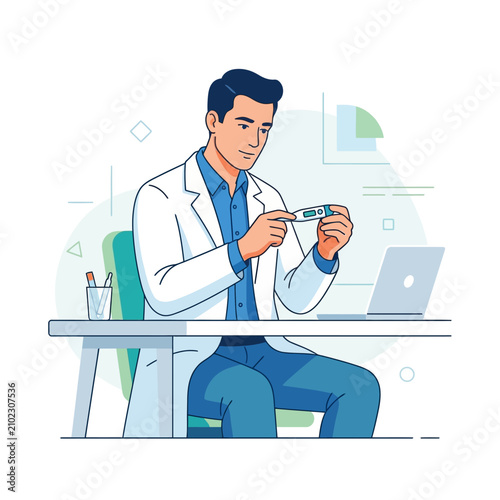 Doctor Examining Thermometer In Medical Office Setting Innovation Health
