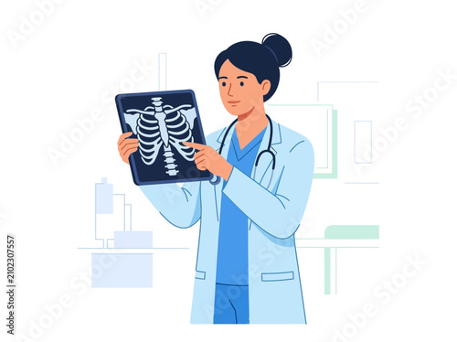 Doctor Examining X-Ray Image In A Modern Medical Facility