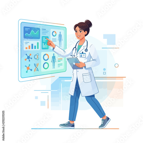 Doctor Demonstrating Medical Data On Digital Touchscreen Panel
