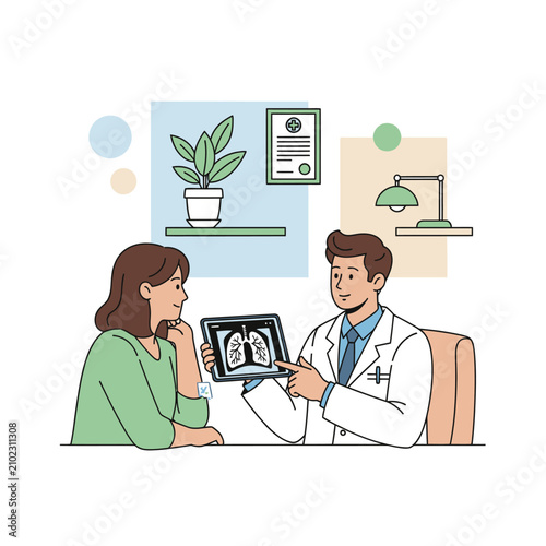 Doctor Discusses Lung Scan With Patient In Modern Clinic Setting