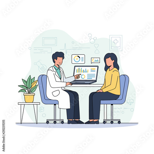 Doctor Discusses Medical Data With Patient On Laptop Screen