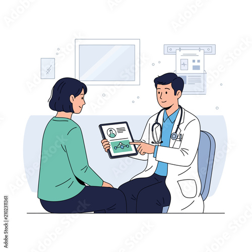 Doctor Discusses Patient Health Information on Digital Tablet Modern Medical Consultation