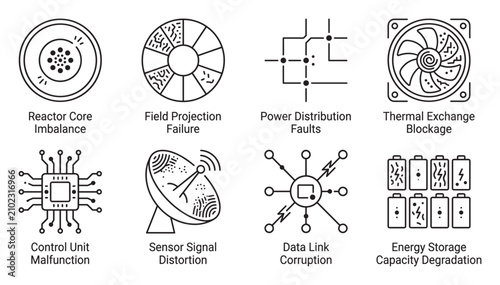 Fototapeta Technology system failure and operational issues icons with descriptive labels.