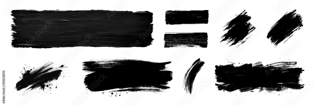 Obraz premium PNG Set of black brush strokes and paint swatches isolated, transparent background