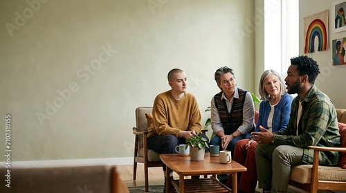 Diverse group of people in a supportive community discussion