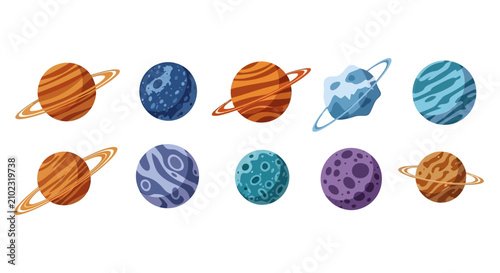 Konstfotografi Set of colorful stylized planets and celestial bodies