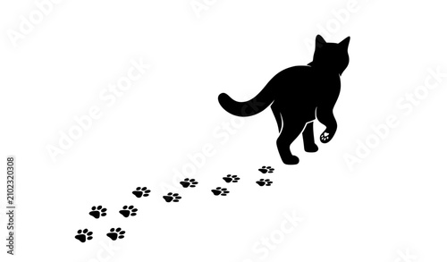Obraz na płótnie Dynamic black silhouette of a playful cat running away leaving a diagonal trail