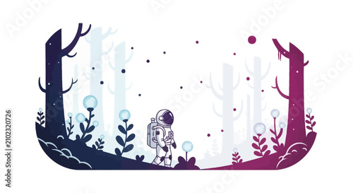 Εκτύπωση καμβά Astronaut exploring a mysterious alien forest with glowing plants