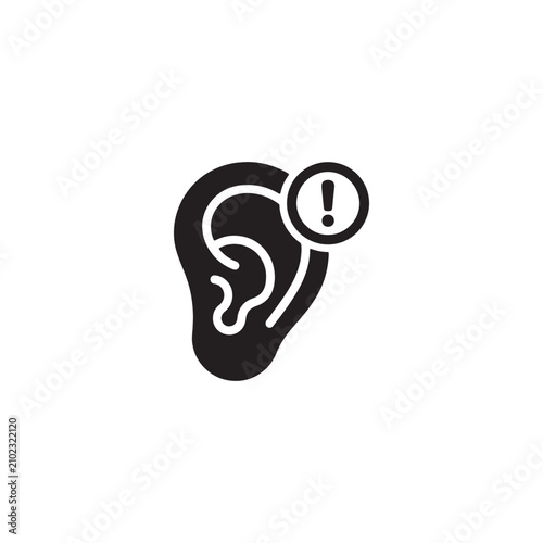 Black ear with exclamation alert symbol infection