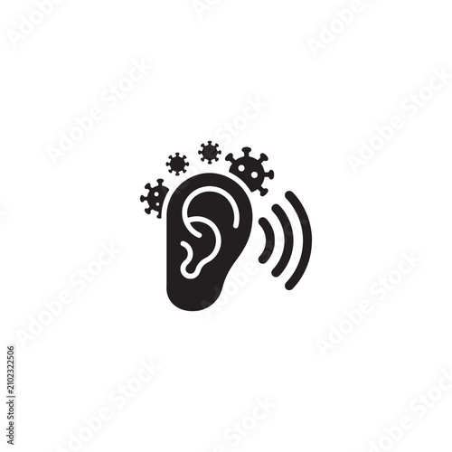 Black ear with virus particles and sound waves