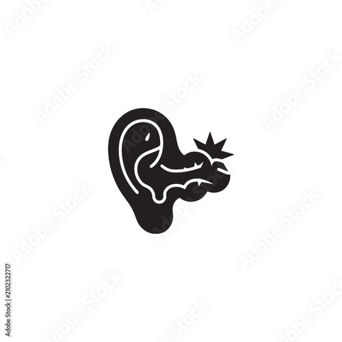 Black inflamed ear with pain symbol inflammation