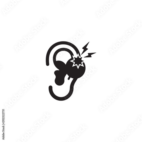 Black of a human ear with sound waves audio