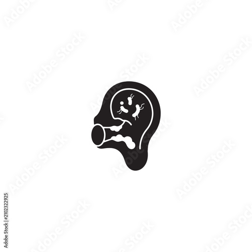 Black of ear with virus symbol inside infection