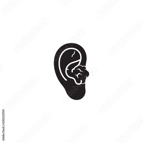 Black of human ear, isolated symbol sound