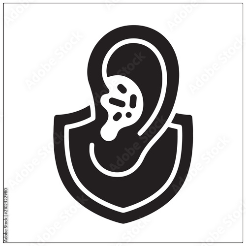 Black of infected ear with bacteria germs