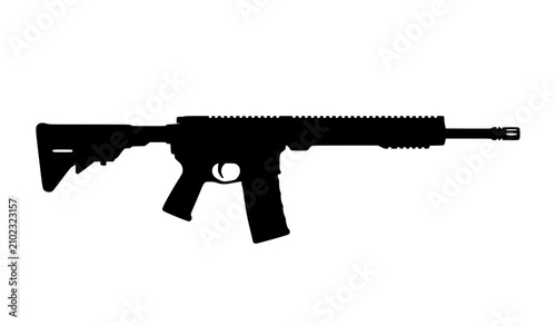Cuadro en lienzo Black silhouette of a modern semi automatic assault rifle isolated on a white ba