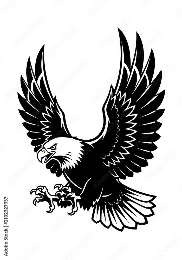 Fototapeta premium Majestic Bald Eagle Mascot Vector Illustration with Spread Wings and Sharp Talons for Logo Design