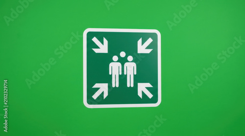 Meeting Point Sign Green Background Safety Icon