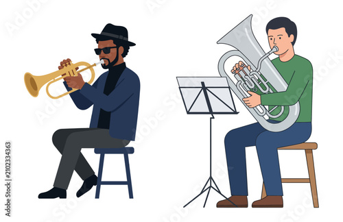 Canvas Print Illustration of a jazz trumpet player and a brass euphonium musician performing