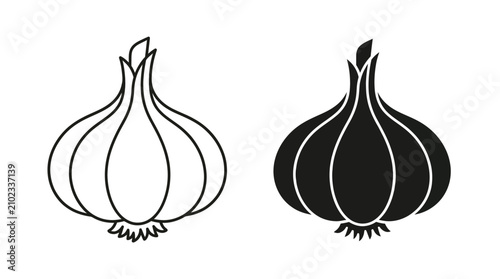 Fotografía Minimalist Garlic Bulb Vector Icons Set Featuring Outline and Silhouette Designs