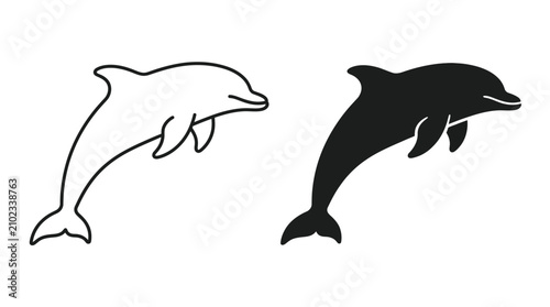 Fotografi Minimalist dolphin vector illustration set with silhouette and outline