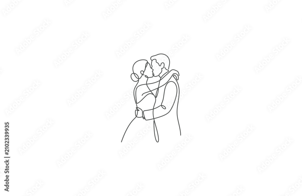 Obraz premium Minimalist Wedding Couple One Line Art Illustration
