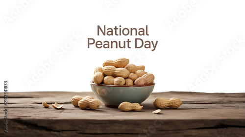 National Peanut Day celebration with a bowl of peanuts on a wooden surface