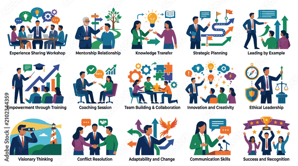 Fototapeta premium Flat Vector Business and Leadership Development Concepts Illustrations Set