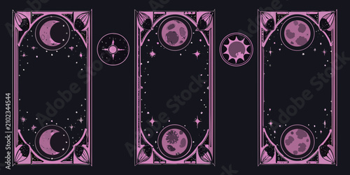 Canvas Print Celestial Ornament With Moons And Stars Pink Vector Illustration
