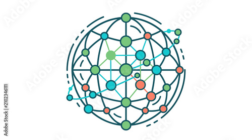 Illustration of a complex interconnected global network with nodes and lines representing connectivity and communication.