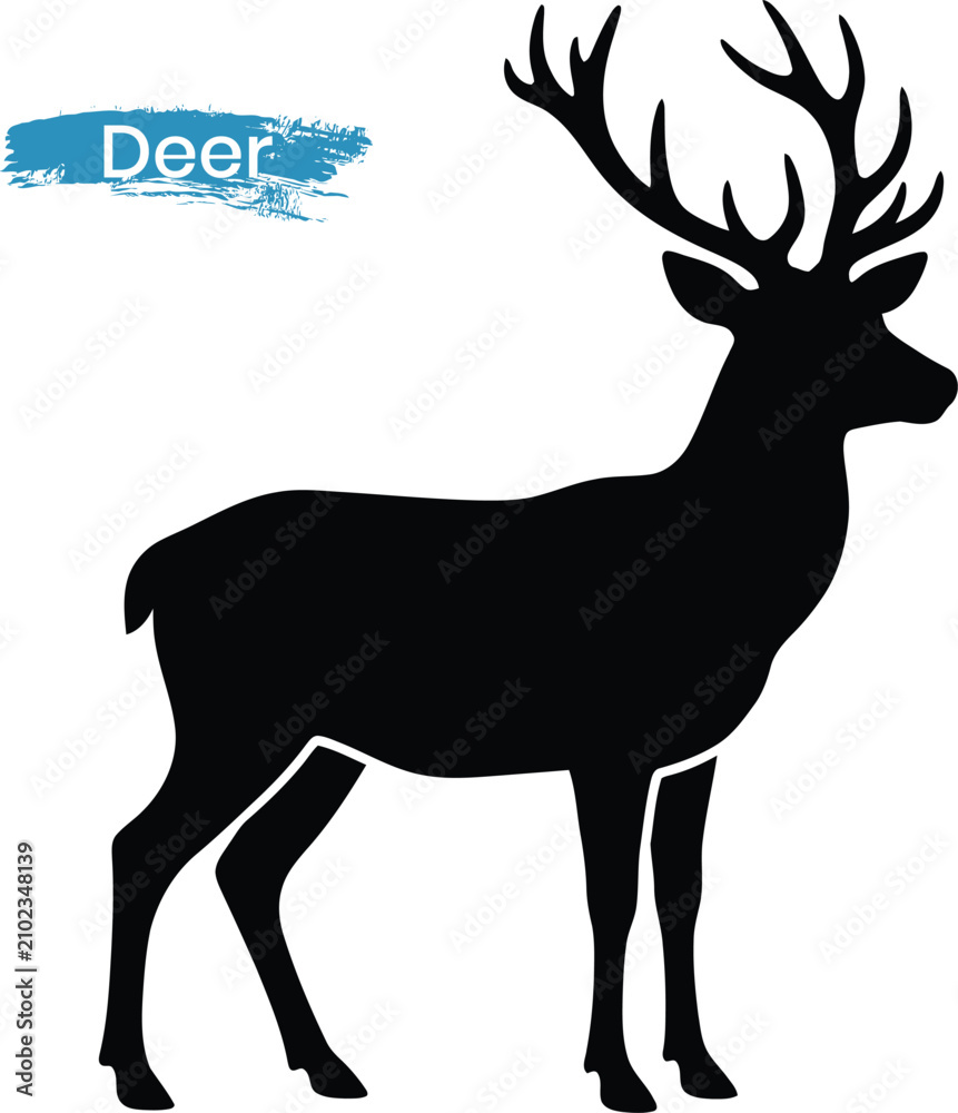 Fototapeta premium Deer Silhouette Vector Illustration Isolated on White Background Wildlife Animal Black Icon