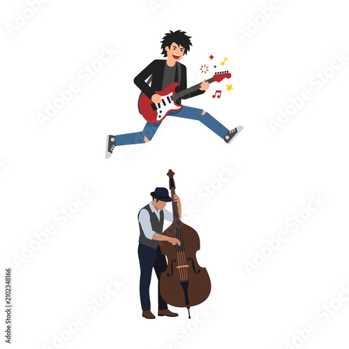 Quadro su tela Energetic Rock Guitarist Jumping During Performance and Focused Professional Dou