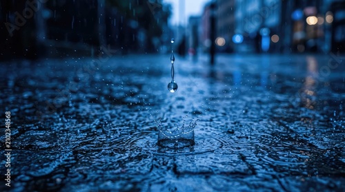 Rain Drops on Window Glass Creating Abstract Wet Texture with Blurred Street View in Cold Weather
