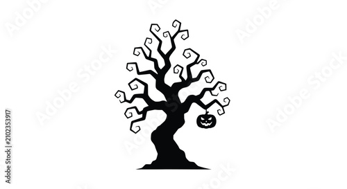 Obraz na płótnie Black Tree with Hanging Lock Symbolizing Mystery and Security.