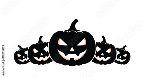 Fotografija Group of Five Halloween Jack-o-Lanterns with Varying Expressions and Sizes