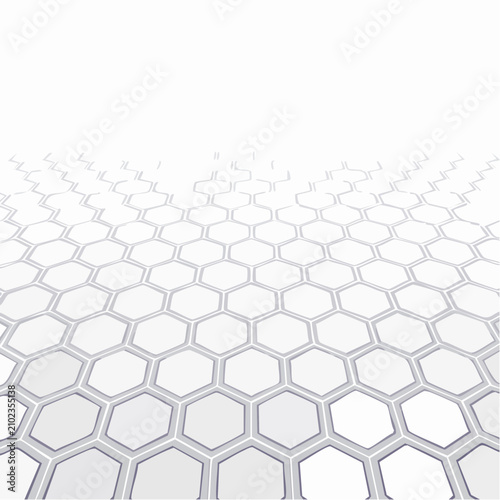 Perspective view of gray hexagonal tile floor