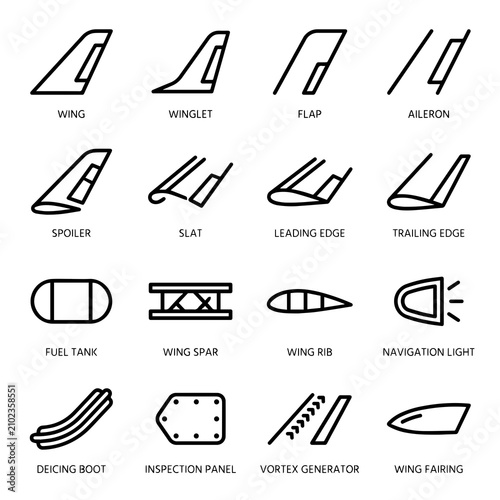 Fotografía Aircraft airplane component linear icon set with aircraft airplane aerospace